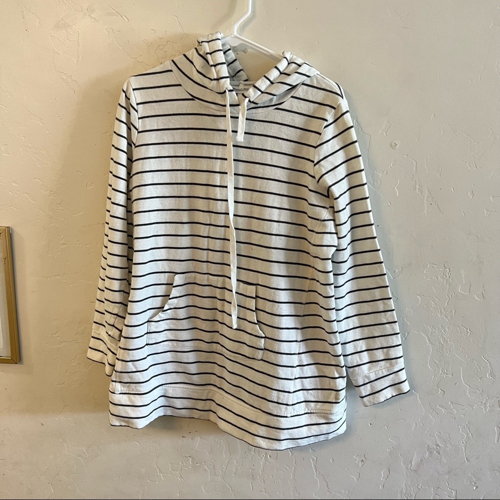 Motherhood Maternity White & Black Striped Pullover Hoodie Large